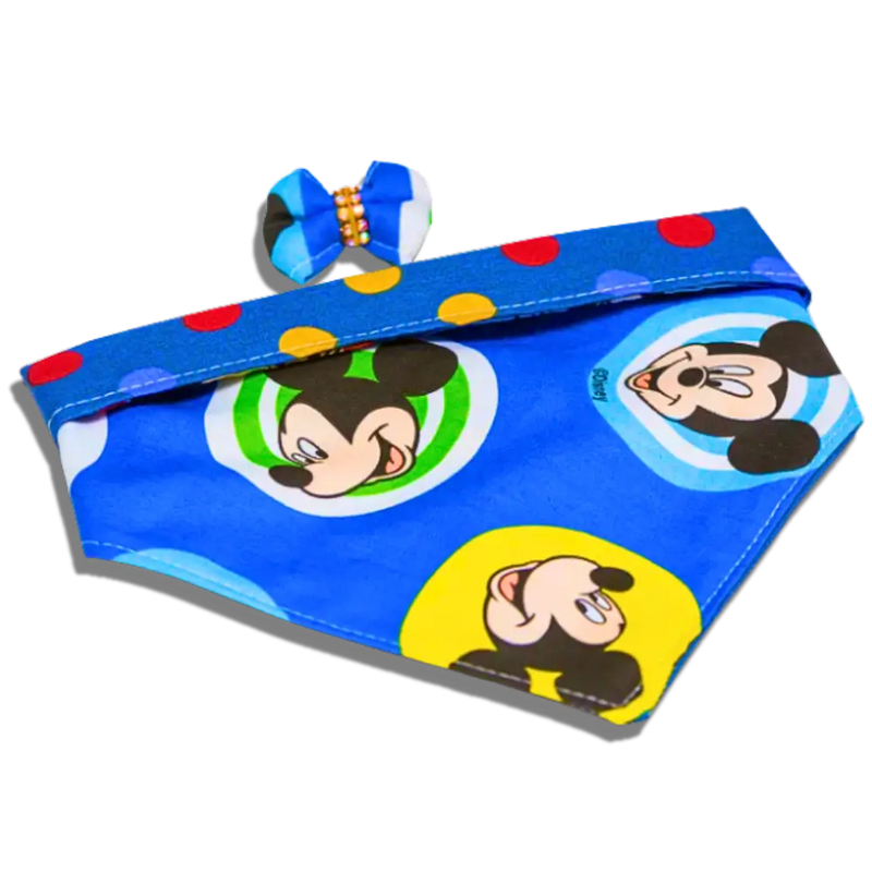 Bandana para cachorro com estampa Mickey azul, confortável e estilosa