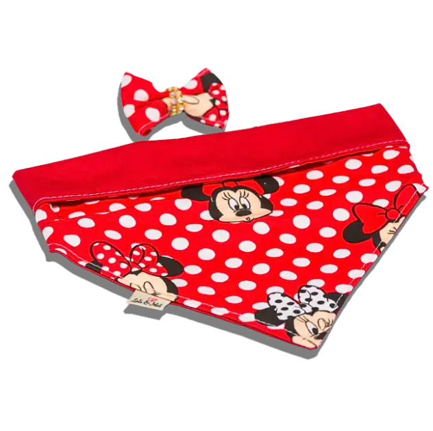 Bandana ajustável para cachorro com estampa Minnie poá clássica