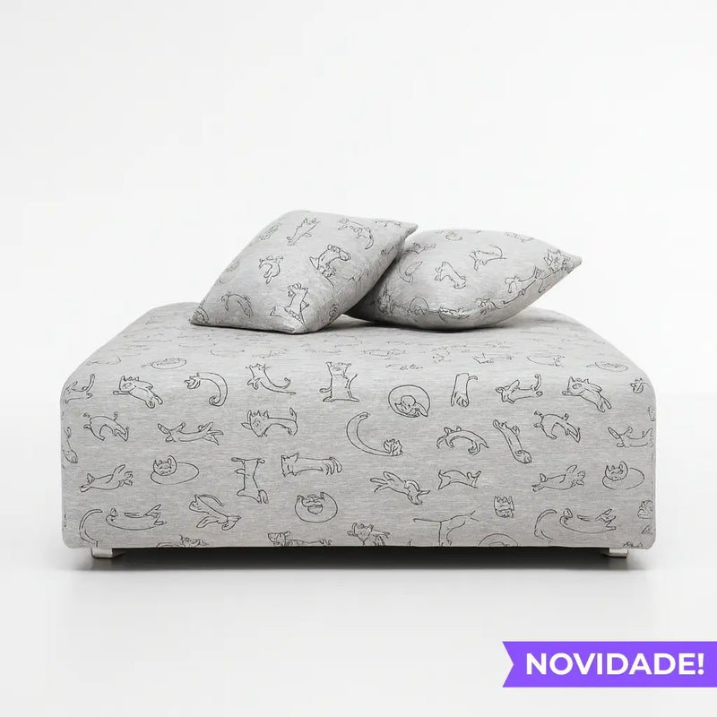 lençol com elástico para cama de pet estampa cachorrinho cinza