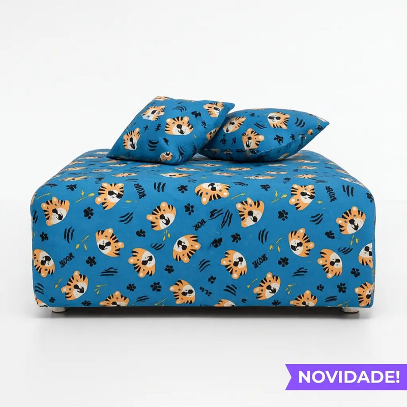 lençol com elástico para cama de pet estampa tigrinhos azuis
