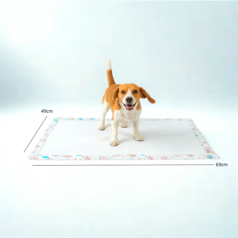 tapete higienico lavavel aberto com cachorro encima feliz